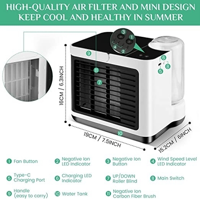 Dispositivo di raffreddamento di aria evaporativo da tavolino di Mini Air Cooler Humidifier 2000mAh dell'anione della camera da letto